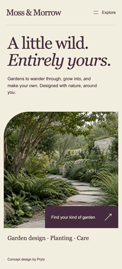 Mobile layout of the Moss & Morrow landscape studio concept